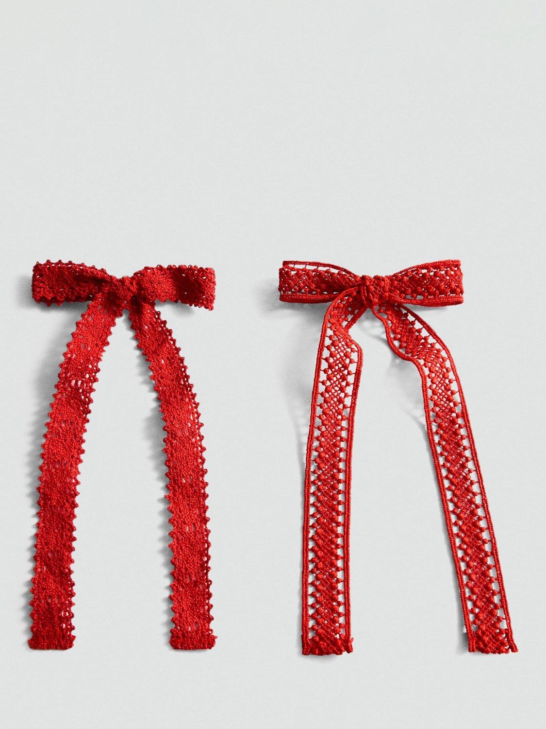 Mango Lacito Crochet Hair Bow, Set of 2, Red