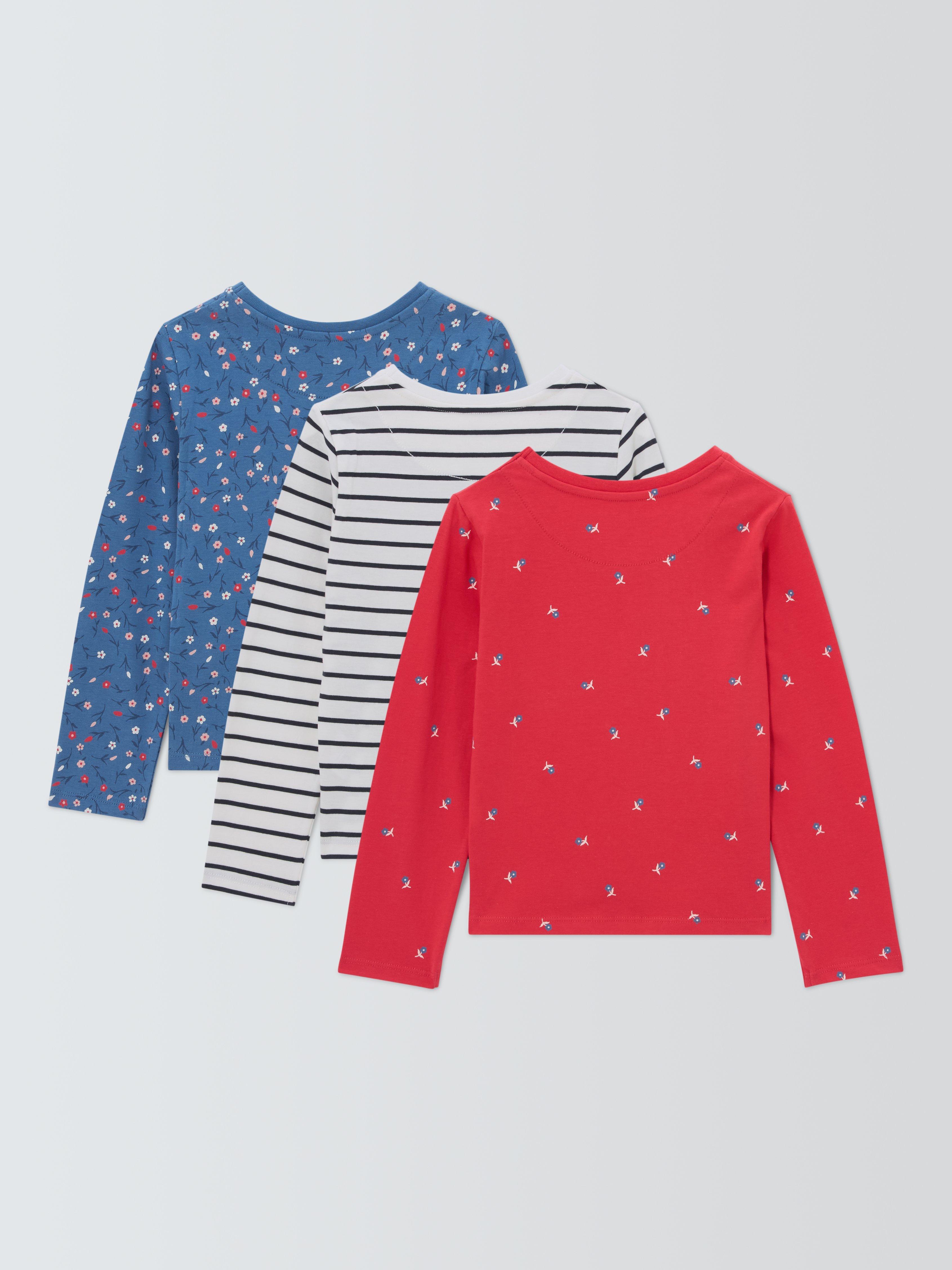 Product image 7 of 7, which shows John Lewis Kids' Floral/Stripe Long Sleeve Tops, Pack of 3, Multi, 9 years
