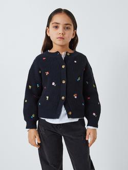 John Lewis Kids' Flower Embroidered Cardigan, Blue, Blue