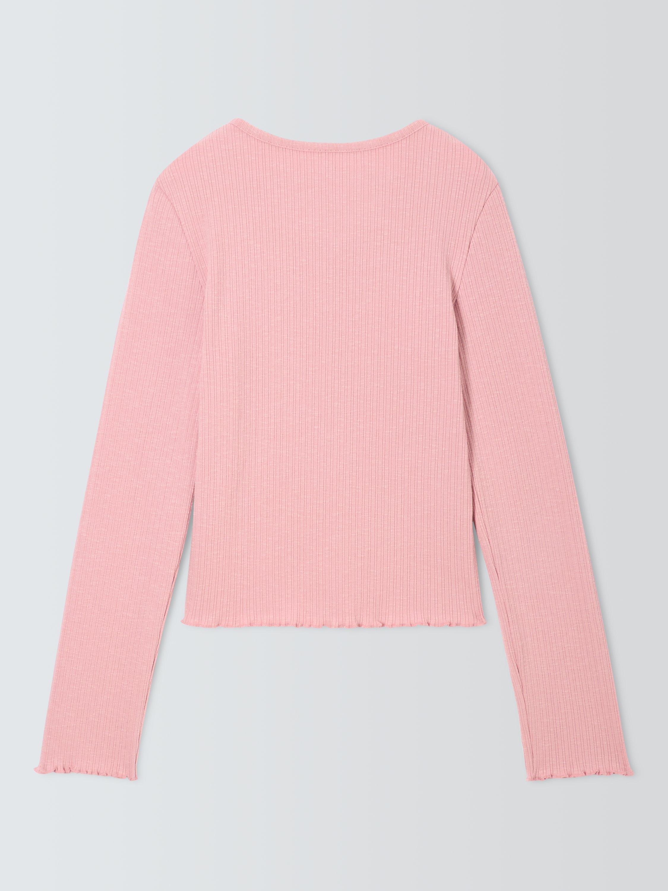 Product image 6 of 7, which shows John Lewis Kids' Ribbed Lettuce Hem Cardigan, Pink, 10 years