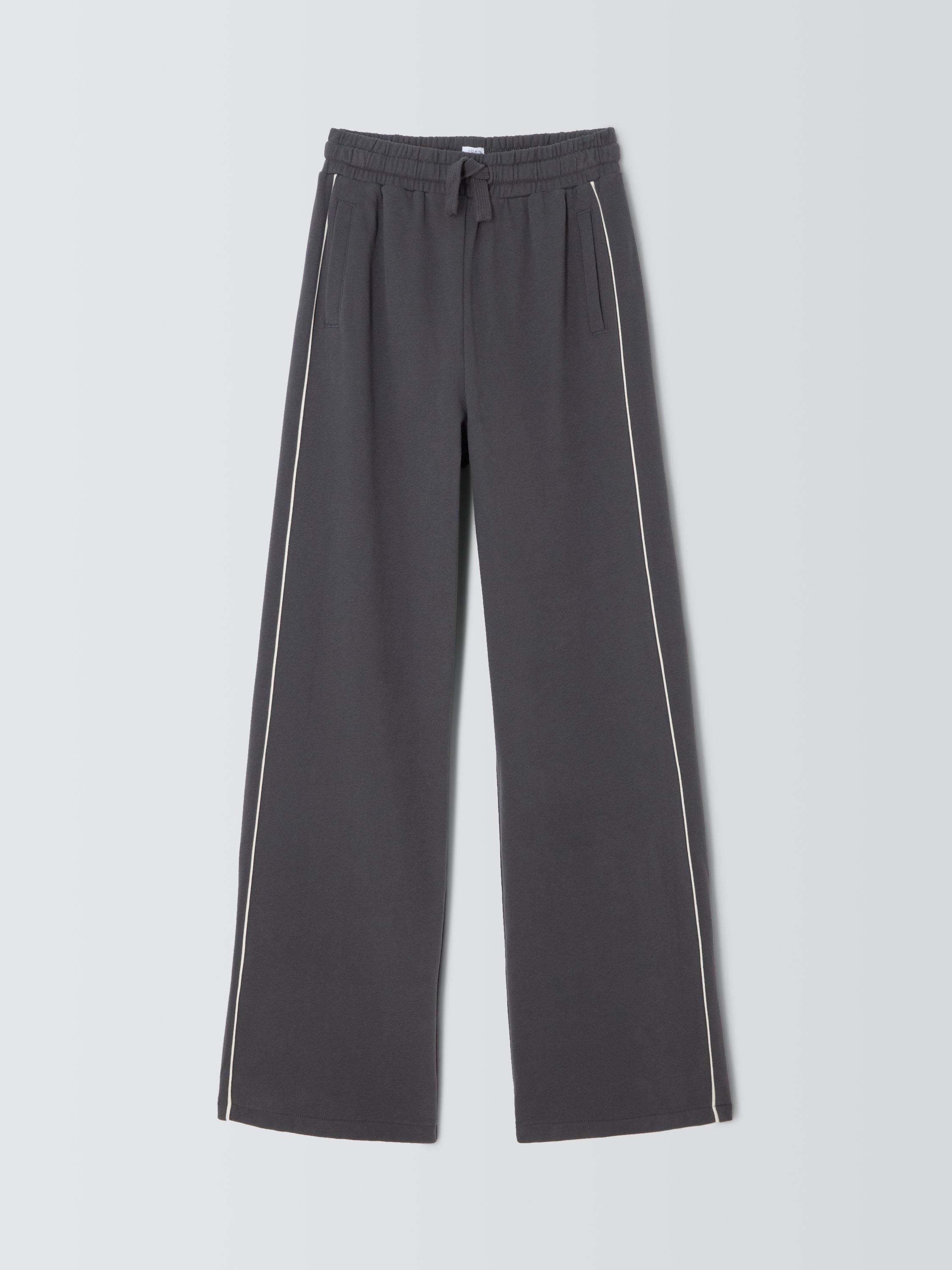 Product image 3 of 7, which shows John Lewis Kids' Side Stripe Wide Leg Joggers, Grey/White, 8 years