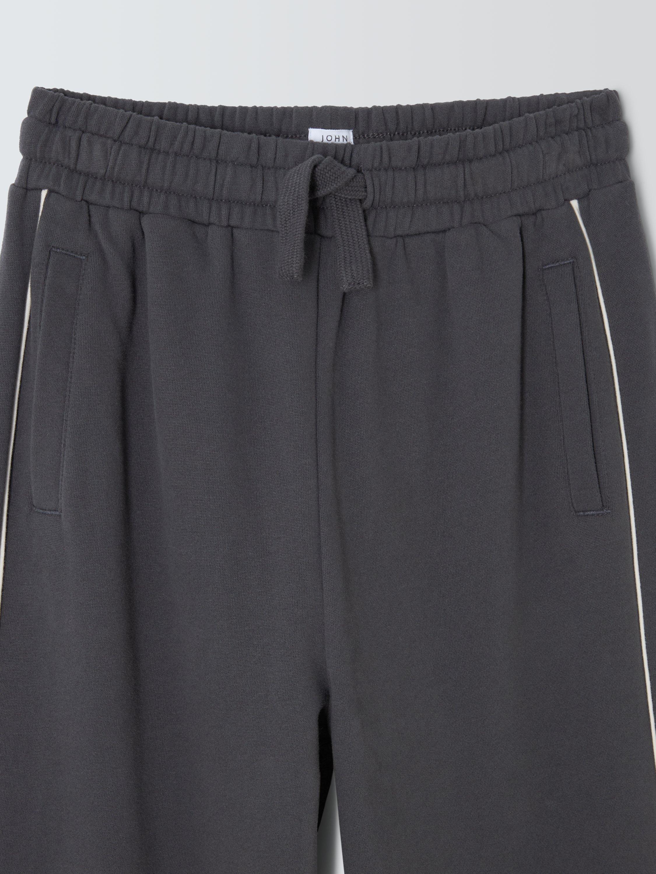 Product image 7 of 7, which shows John Lewis Kids' Side Stripe Wide Leg Joggers, Grey/White, 8 years