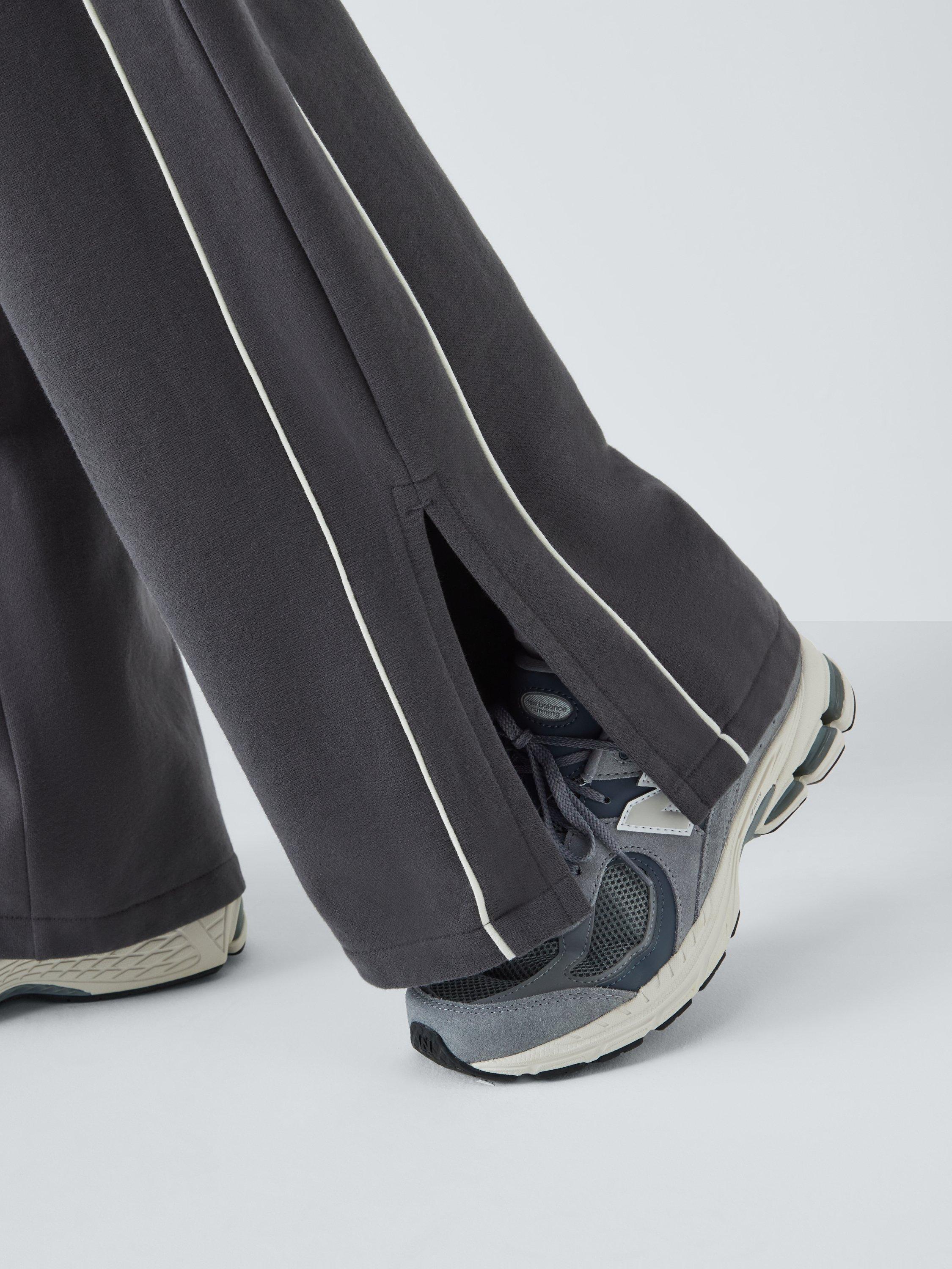 Product image 5 of 7, which shows John Lewis Kids' Side Stripe Wide Leg Joggers, Grey/White, 8 years