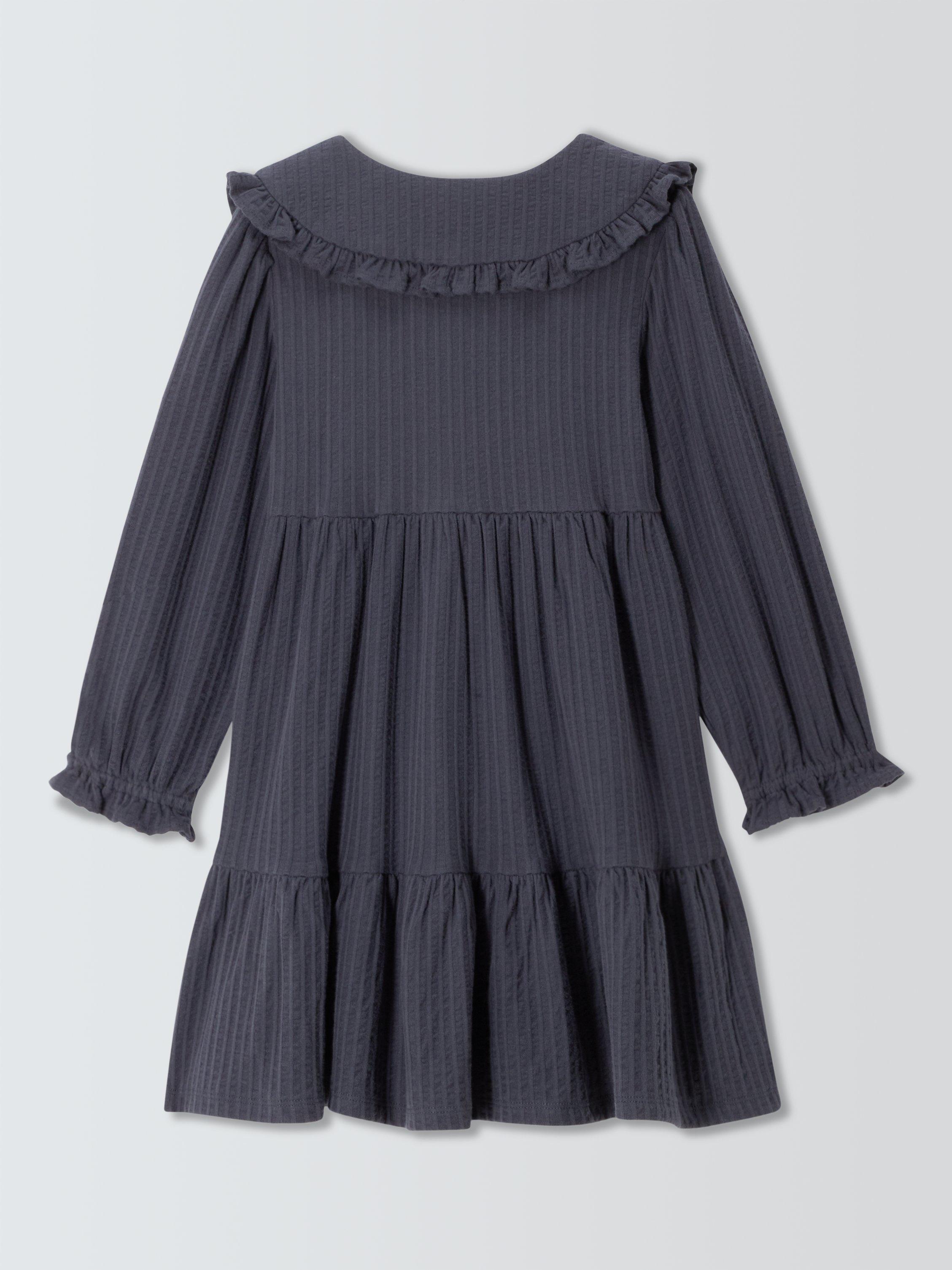 Product image 7 of 7, which shows John Lewis Kids' Frill Collar Tiered Shirt Dress, Blue, 2 years