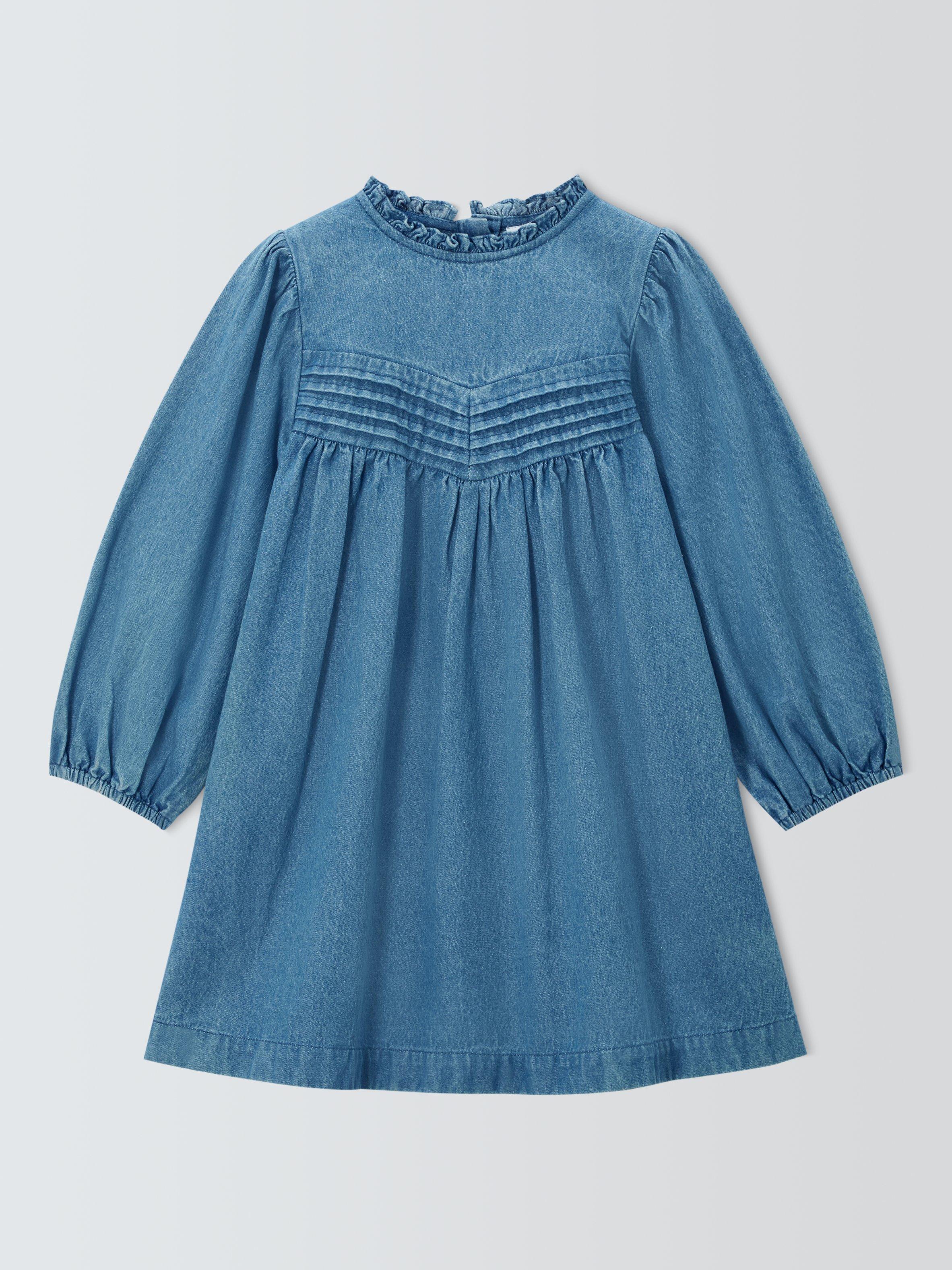 Product image 3 of 7, which shows John Lewis Kids' Frill Neck Denim Dress, Denim, 3 years