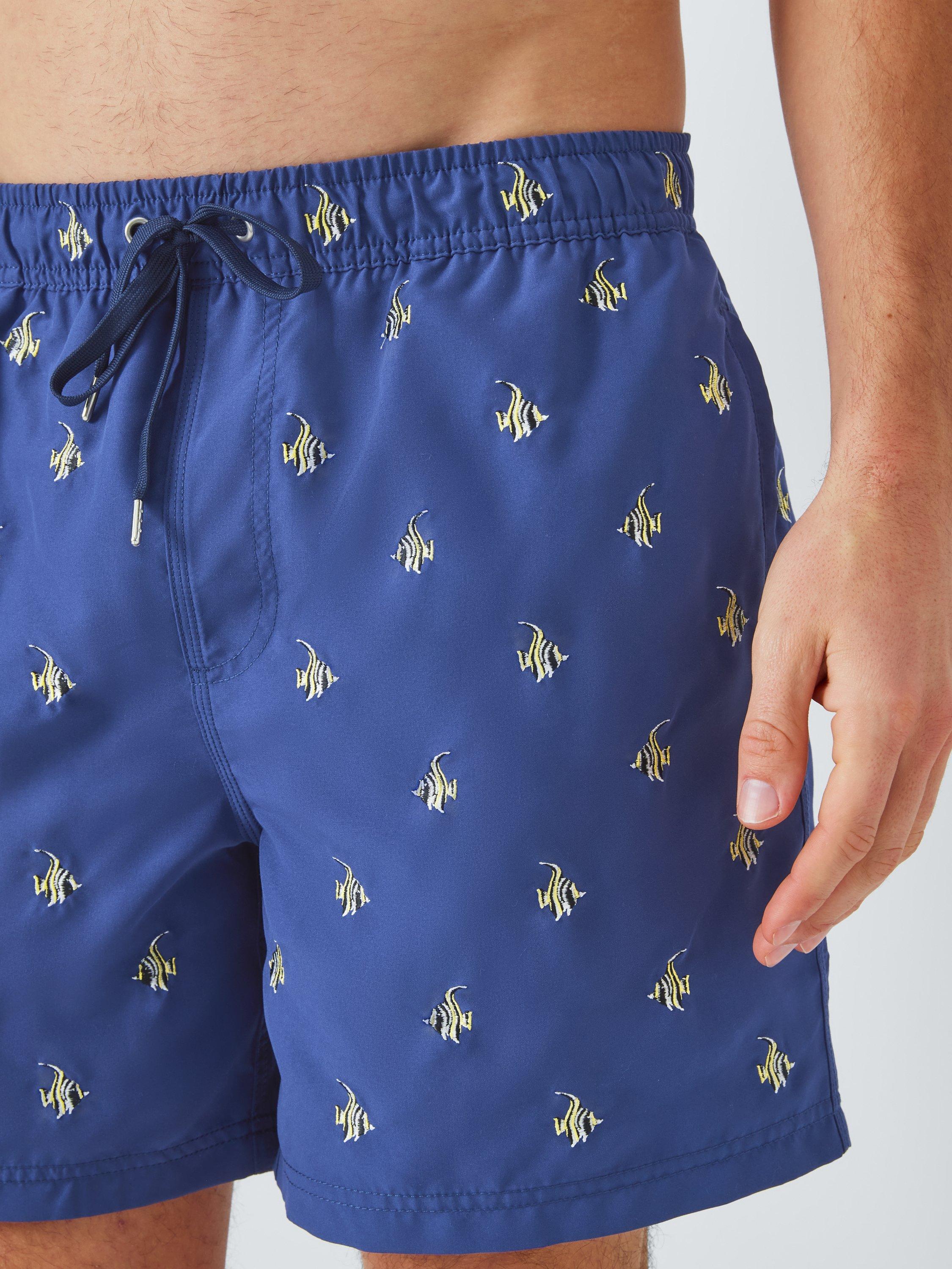 Product image 5 of 6, which shows John Lewis Embroidered Angel Fish Swim Shorts, Navy Multi, S