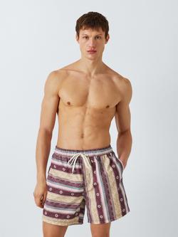 John Lewis Boho Stripe Printed Swim Shorts, Red, Red
