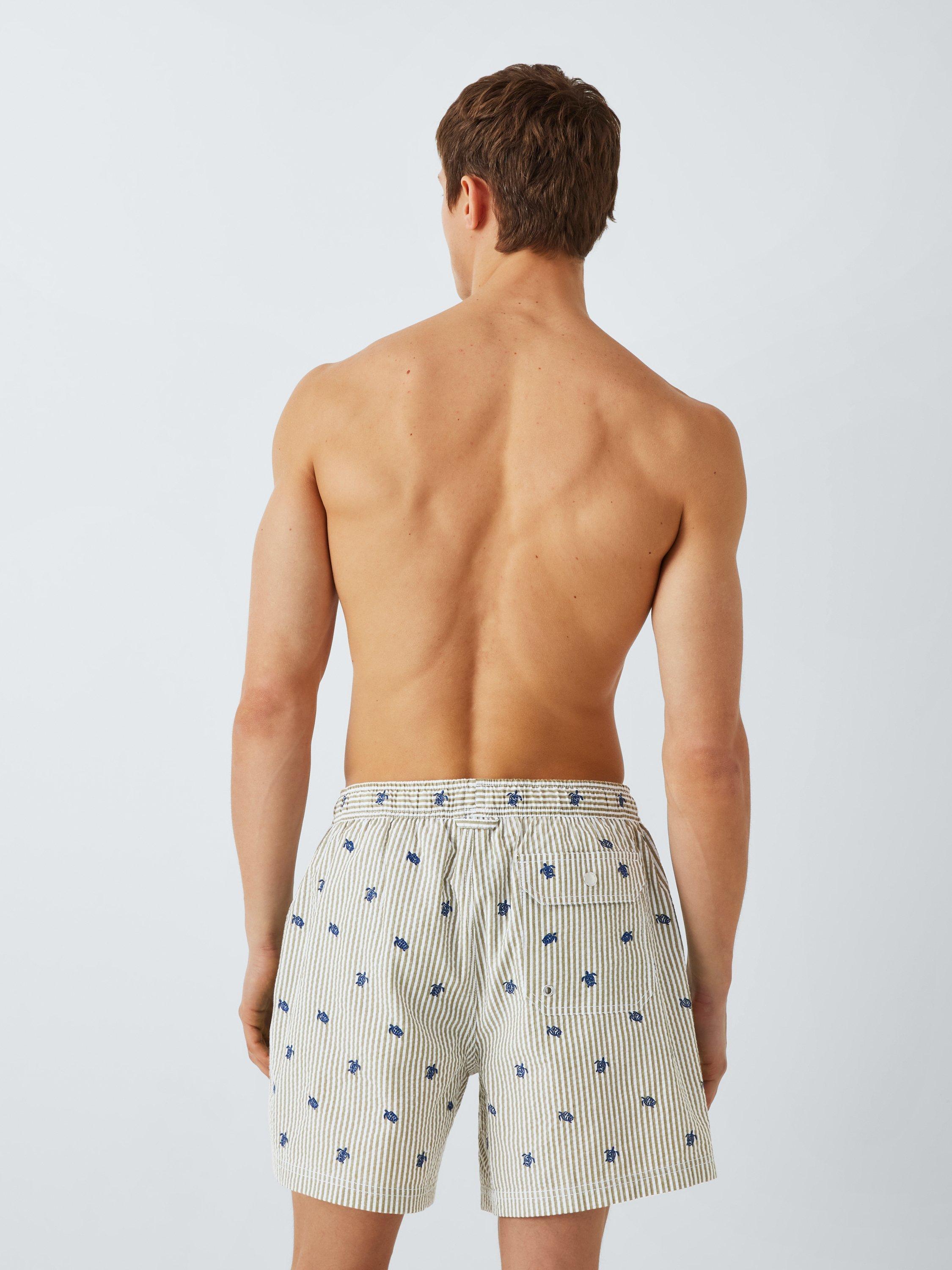 Product image 2 of 6, which shows John Lewis Embroidered Turtle Seersucker Swim Shorts, Green Multi, S