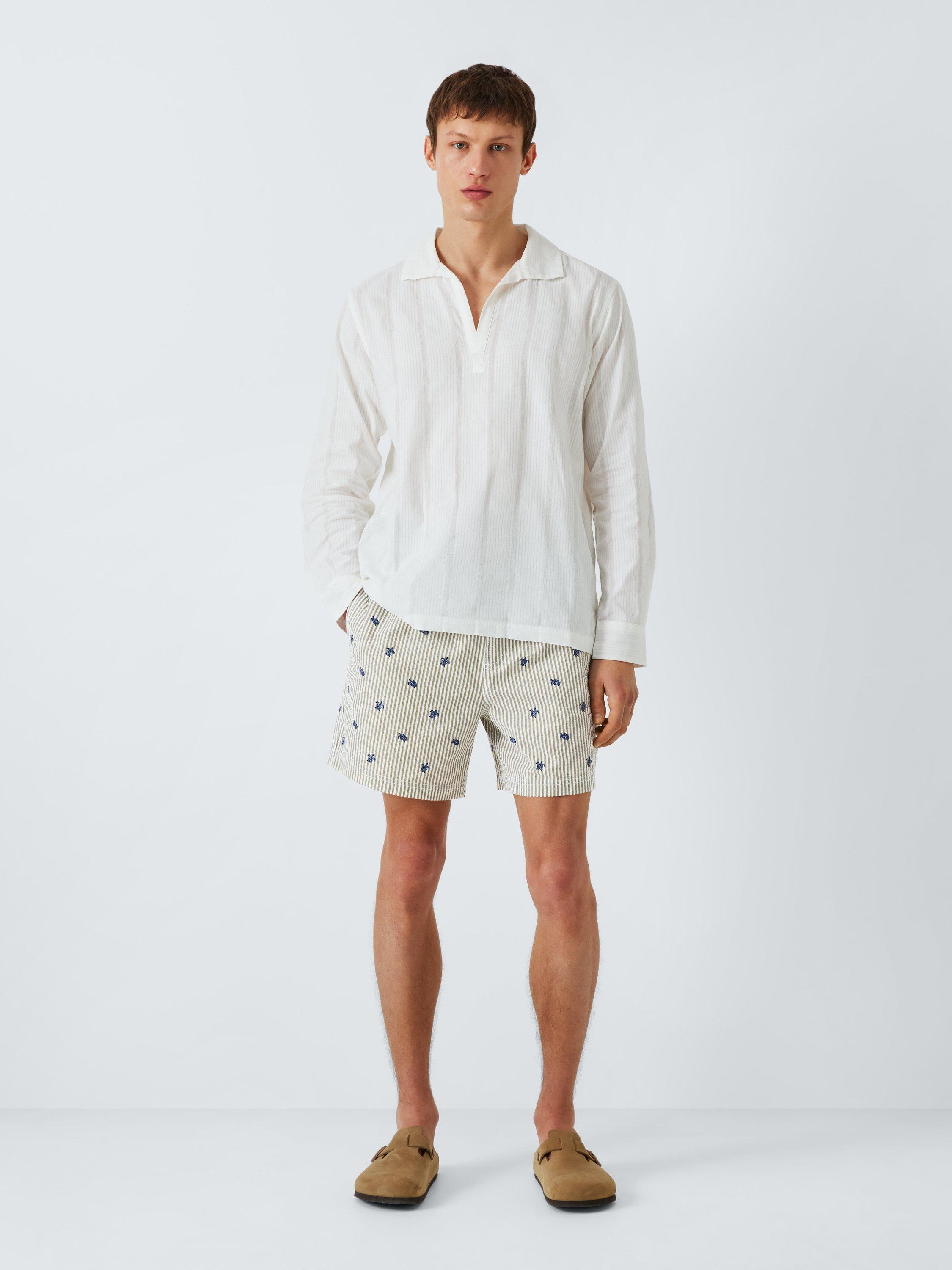 Product image 3 of 6, which shows John Lewis Embroidered Turtle Seersucker Swim Shorts, Green Multi, S