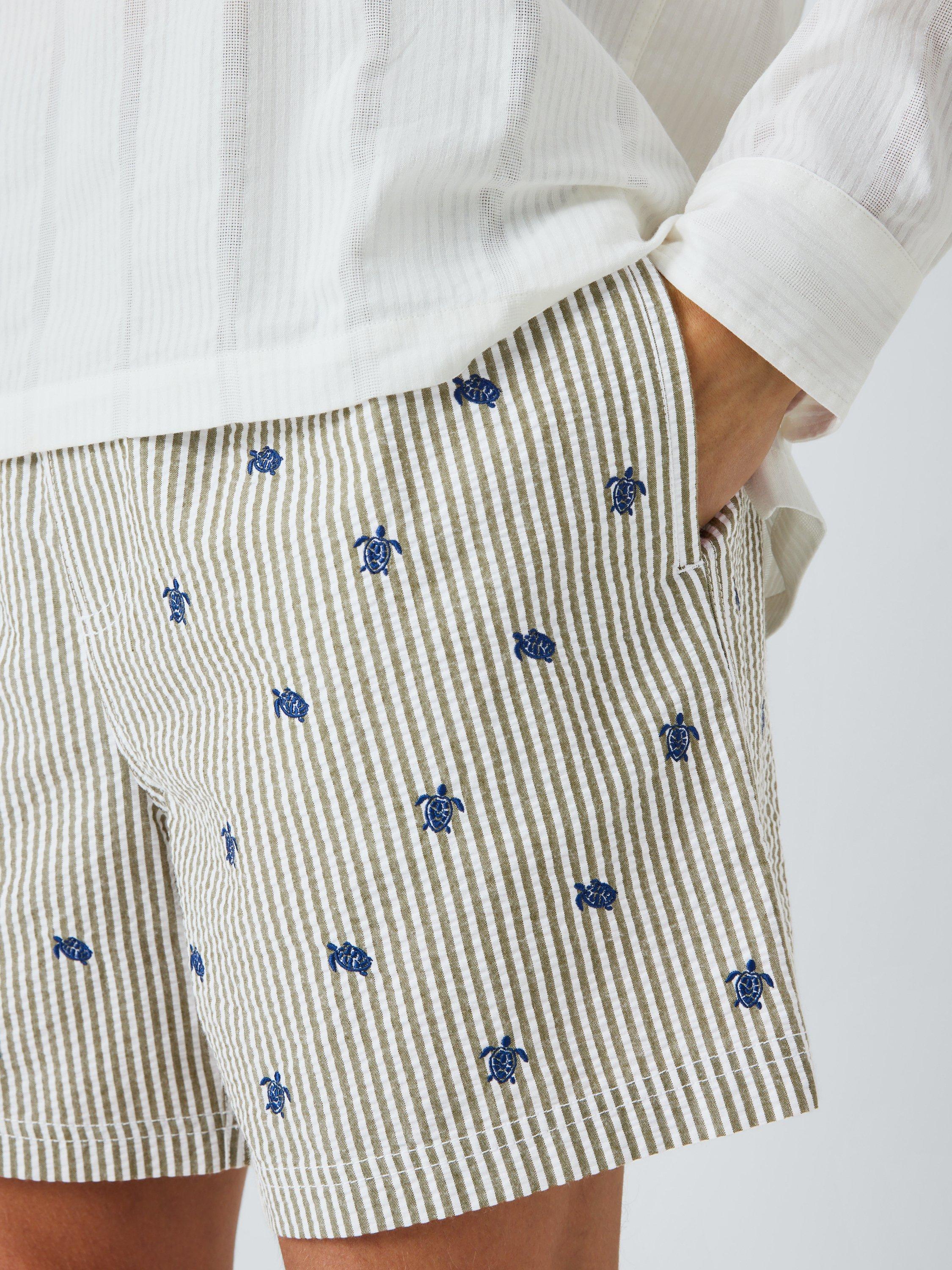 Product image 5 of 6, which shows John Lewis Embroidered Turtle Seersucker Swim Shorts, Green Multi, S
