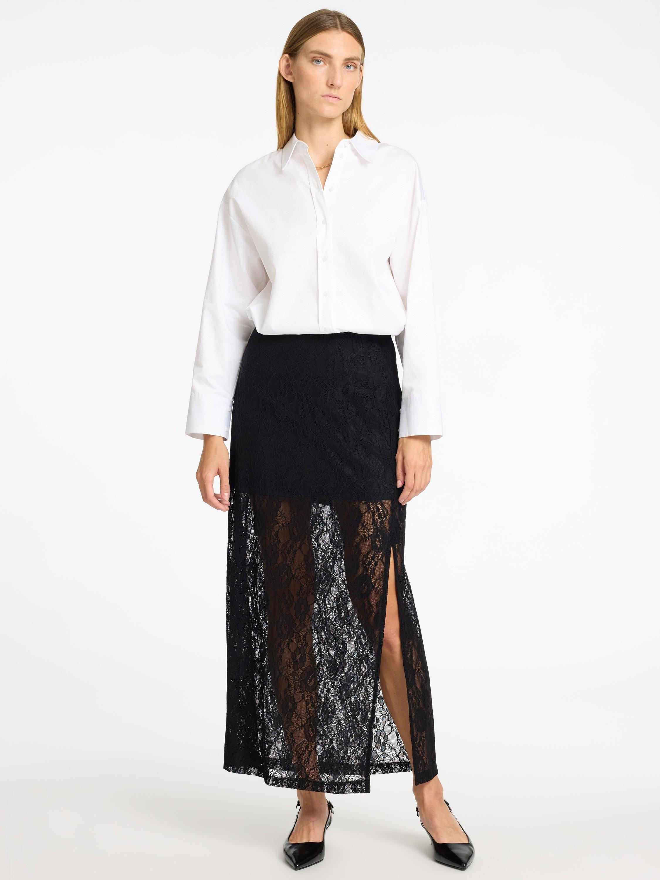 Product image 2 of 6, which shows Selected Mista High Waisted Lace Maxi Skirt, Black, L