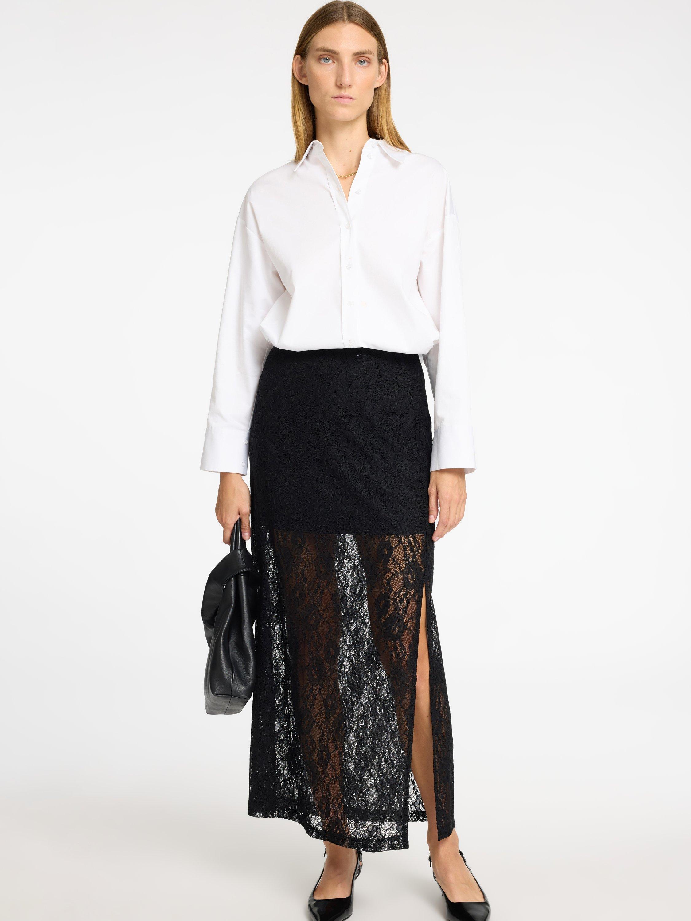 Product image 3 of 6, which shows Selected Mista High Waisted Lace Maxi Skirt, Black, L