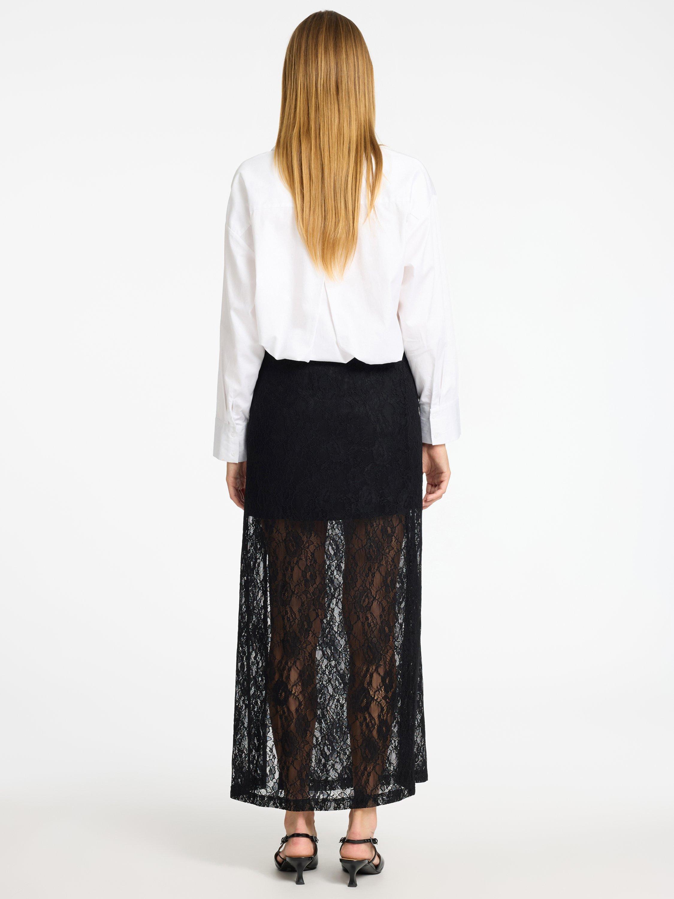 Product image 5 of 6, which shows Selected Mista High Waisted Lace Maxi Skirt, Black, L