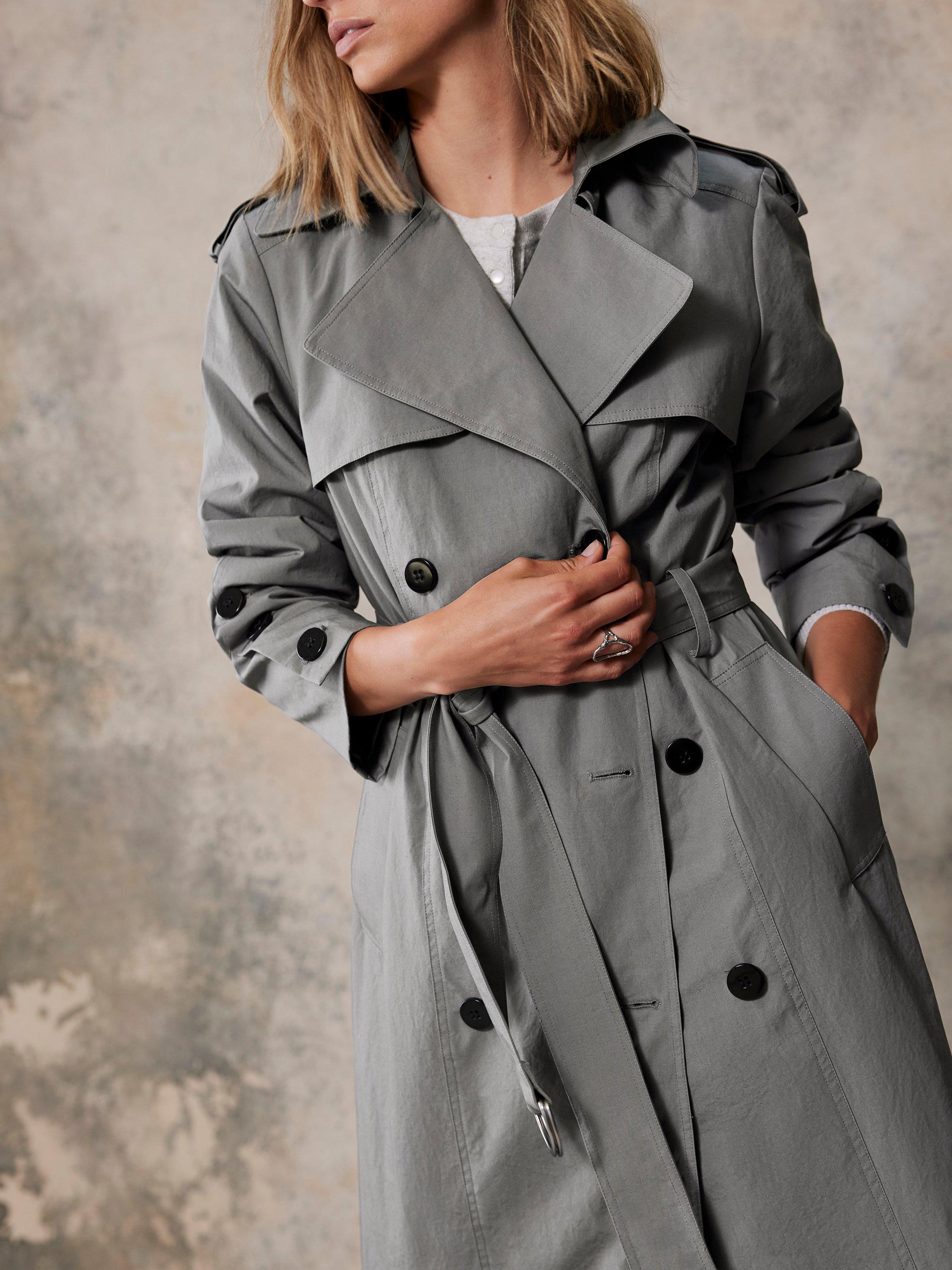 Mint Velvet Relaxed Double Breasted Trench Coat, Grey