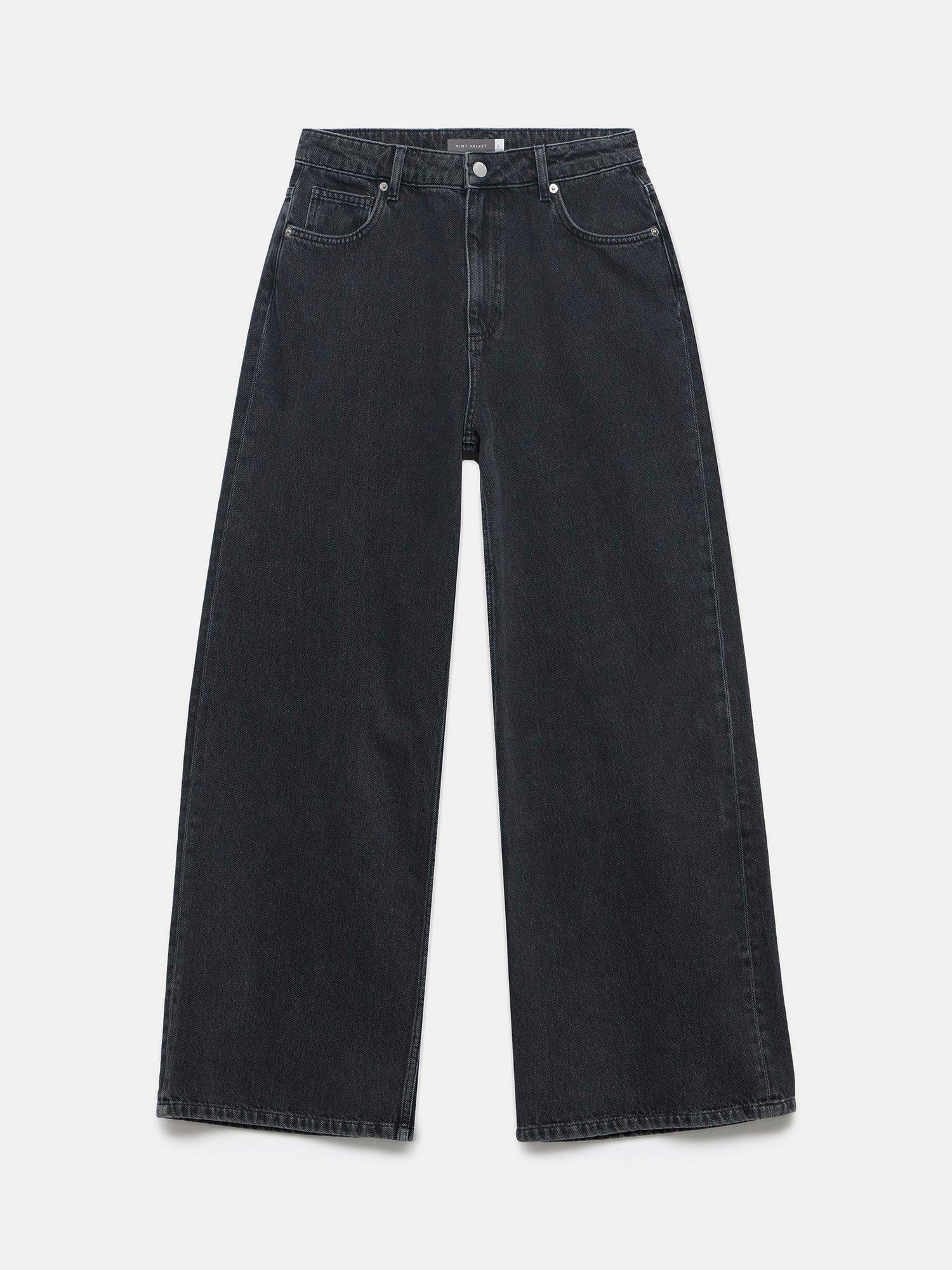 Product image 6 of 8, which shows Mint Velvet High Waisted Wide Leg Jeans, Black, 12R