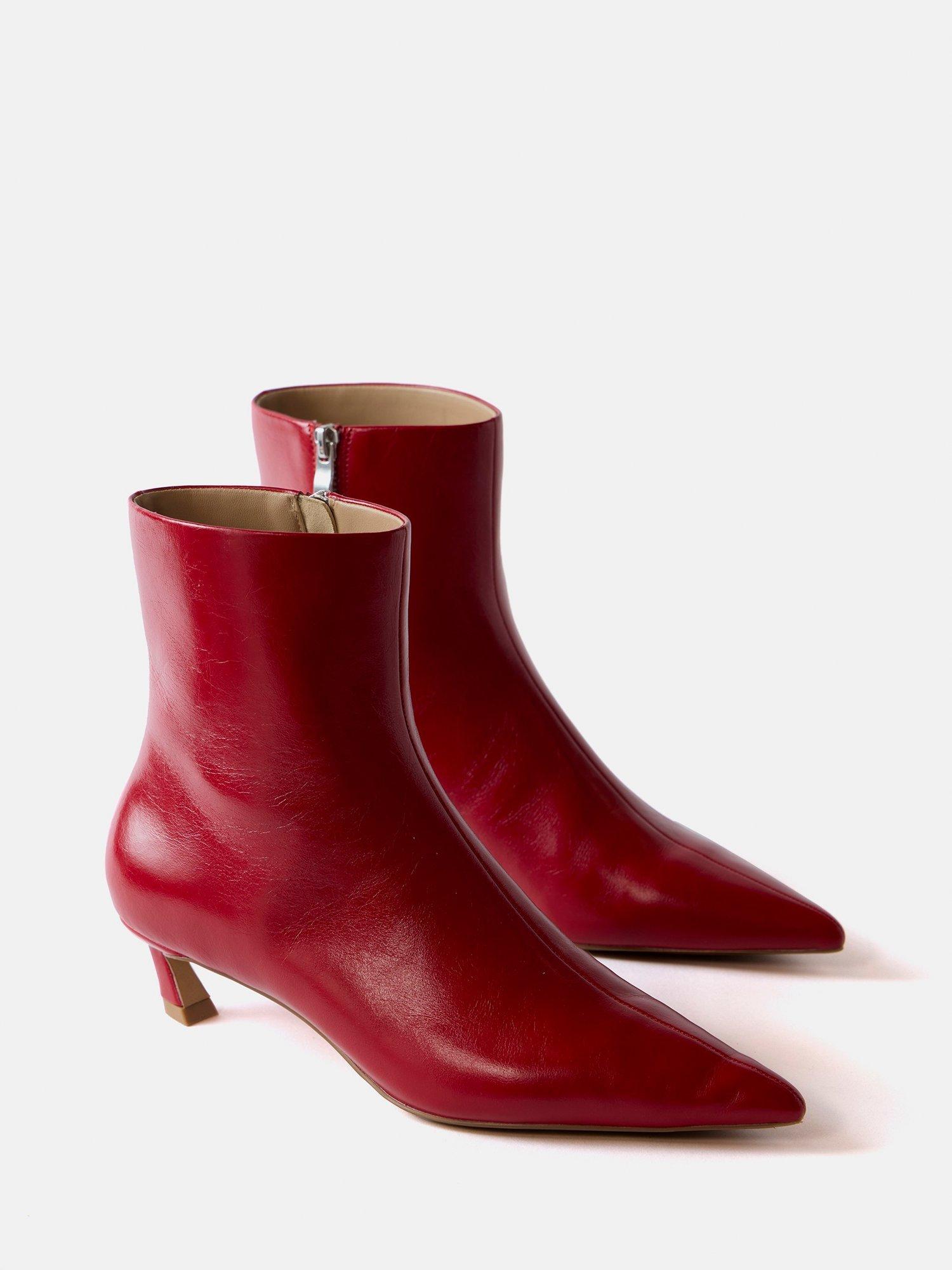 Product image 2 of 4, which shows Mint Velvet Leather Kitten Heel Boots, Red, 4