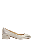 Dune Wide Fit Bracket Block Heel Leather Court Shoes, Gold