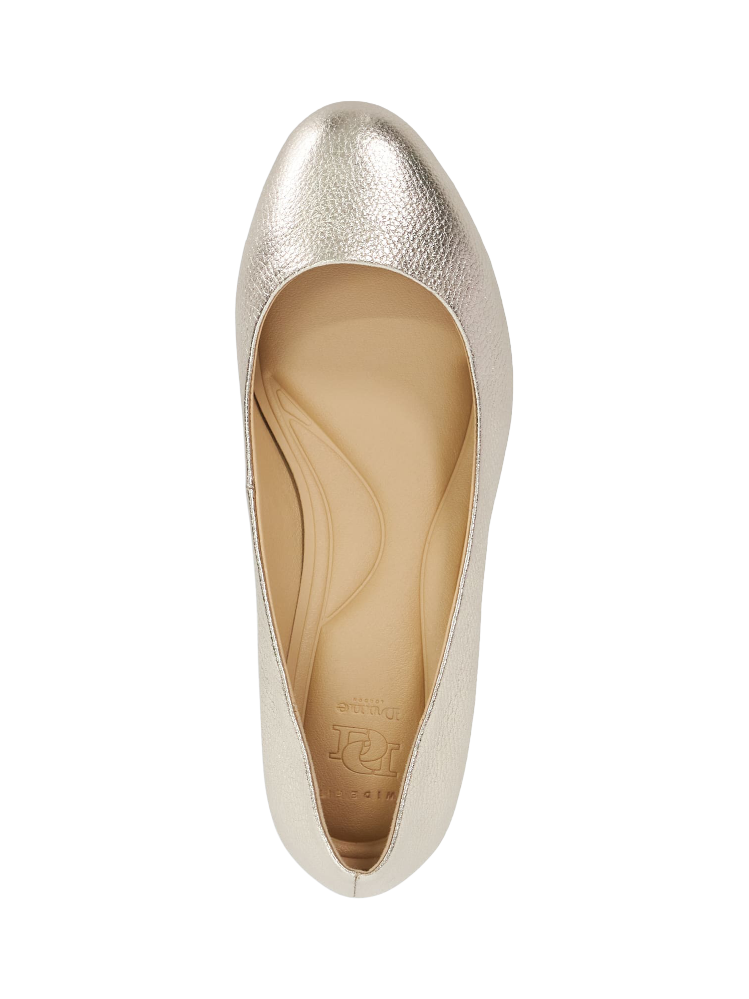 Product image 2 of 6, which shows Dune London Wide Fit Bracket Block Heel Leather Court Shoes, Gold, 3