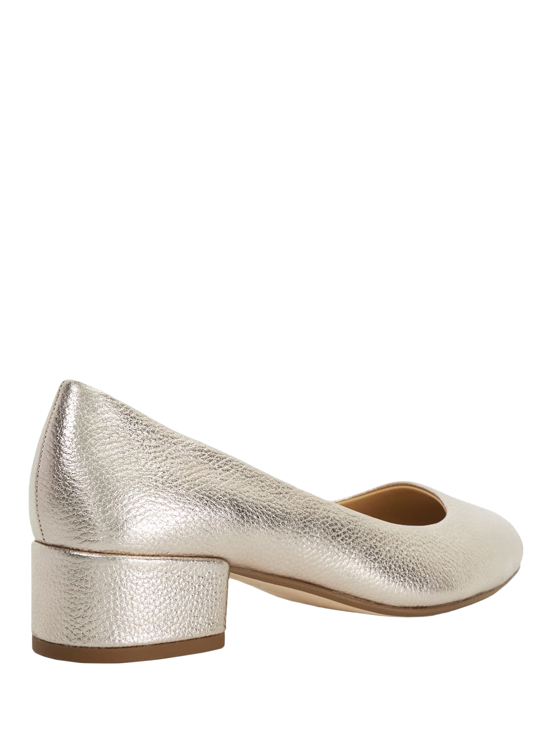 Product image 4 of 6, which shows Dune London Wide Fit Bracket Block Heel Leather Court Shoes, Gold, 3