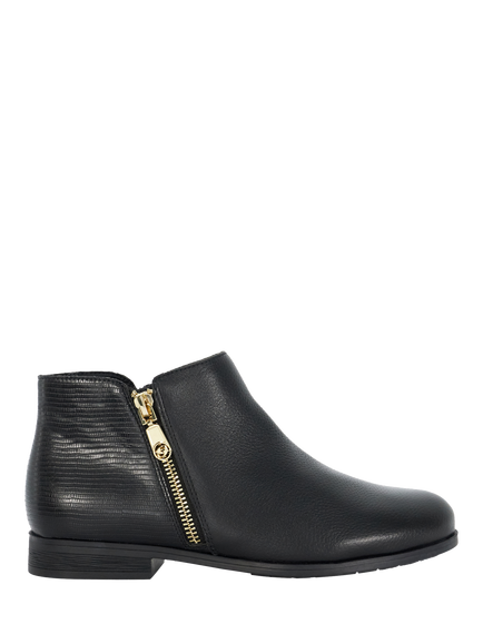 Dune London Pandias Wide Fit Leather Zip Ankle Boots, Black, Black