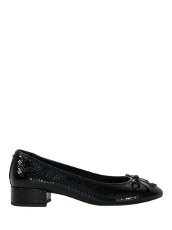 Dune London Admirably Wide Fit Textured Patent Block Heeled Courts, Black, Black