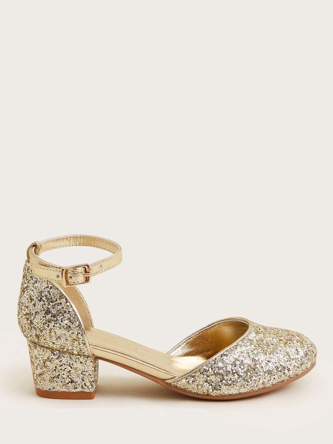 Monsoon Kids' Glitter Heeled Shoes, Gold