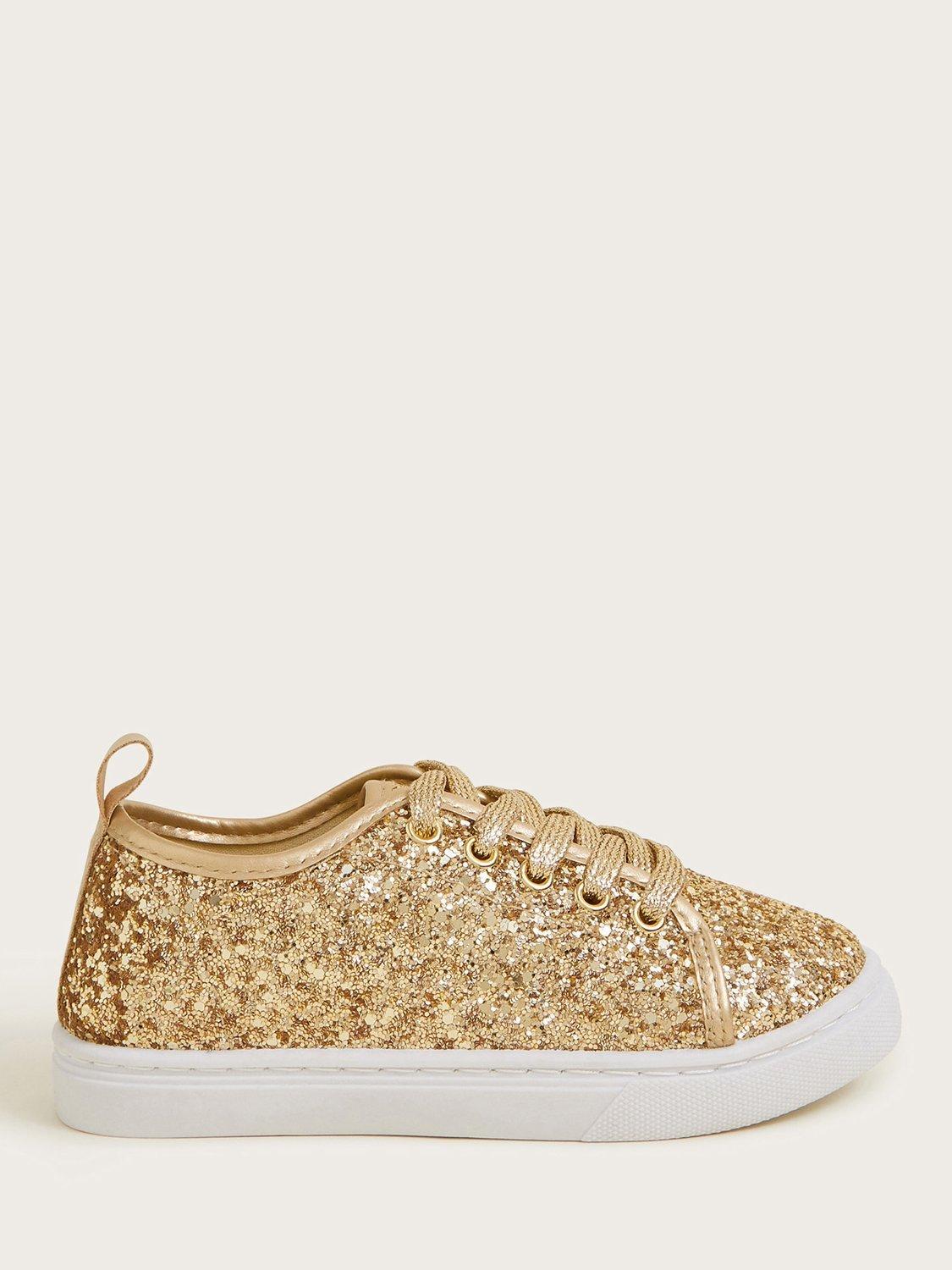 Product image 1 of 3, which shows Monsoon Kids' Sparkle Dust Trainers, Gold, 7 Jnr