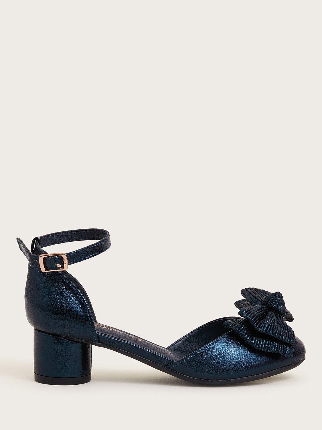 Monsoon Kids' Pleated Bow Heeled Shoes, Navy