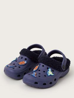 Monsoon Kids' Fluffy Dinosaur Clogs, Navy - view 2, Navy