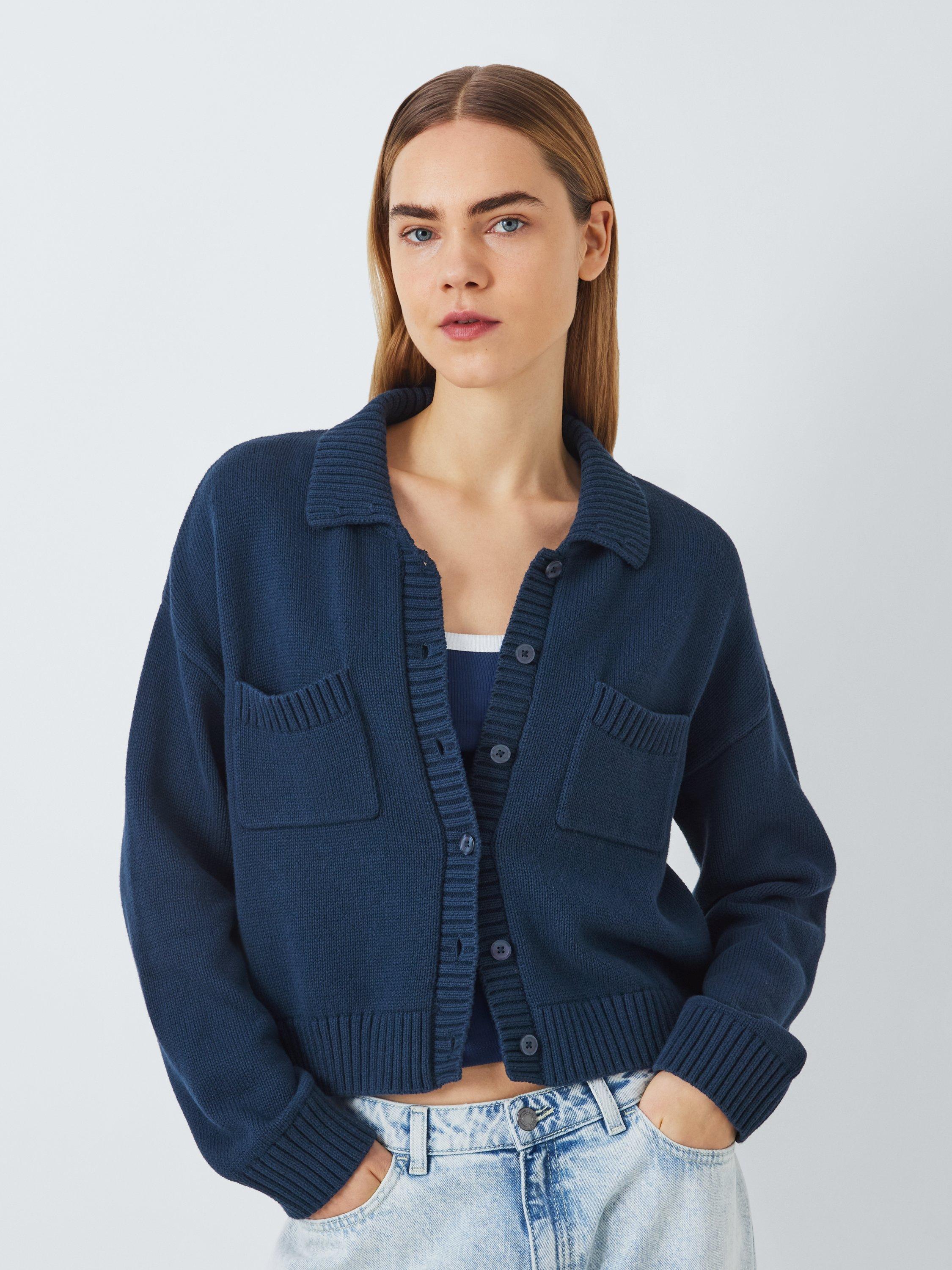 Product image 1 of 6, which shows John Lewis ANYDAY Collar Knit Cardigan, Navy, XL