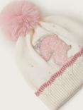 Monsoon Kids' Flower Dazzle Unicorn Beanie Hat, Ivory/Pink