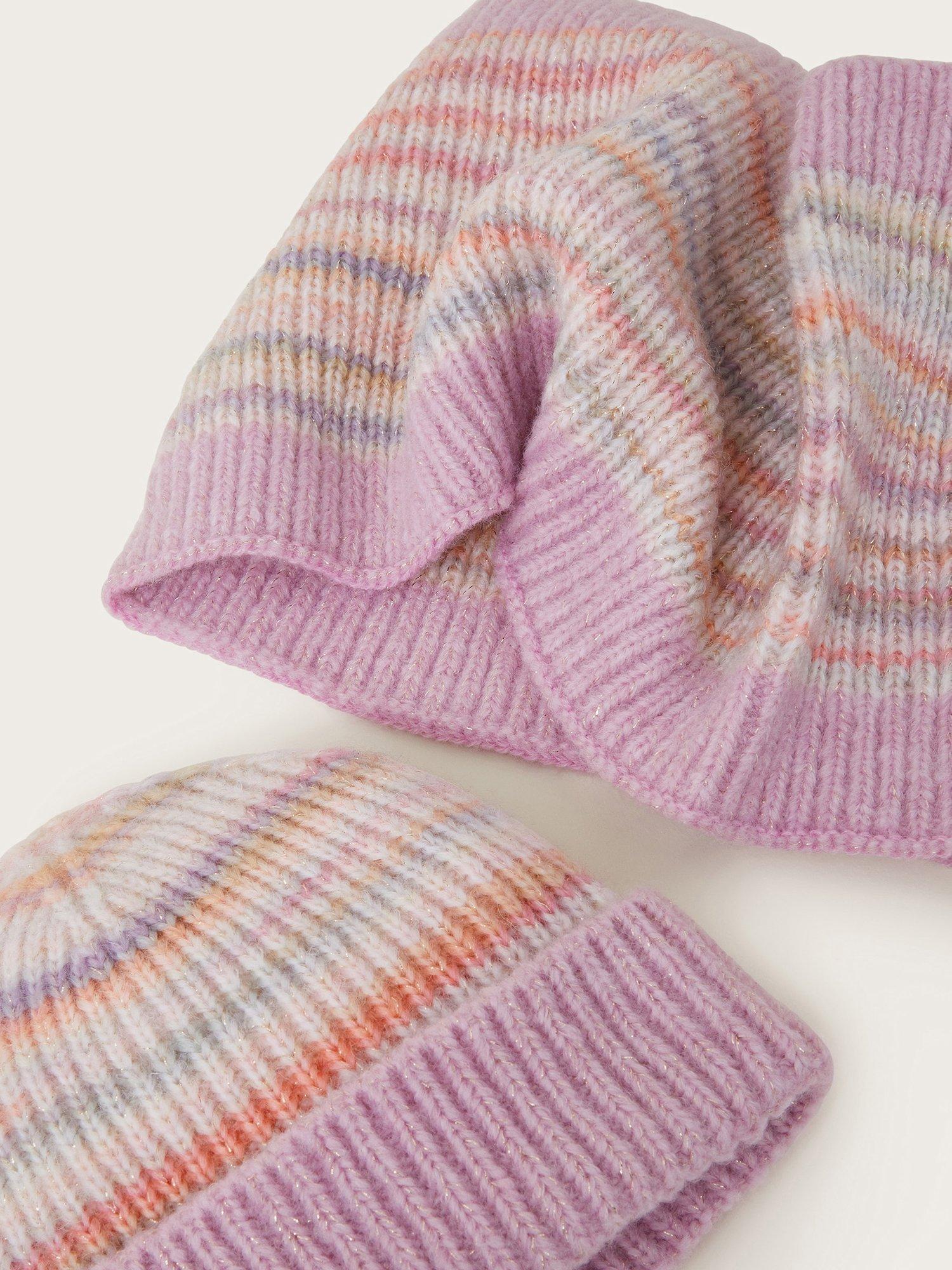 Product image 3 of 3, which shows Monsoon Kids' Space Dye Stripe Hat and Snood, Multi, 6-13 years
