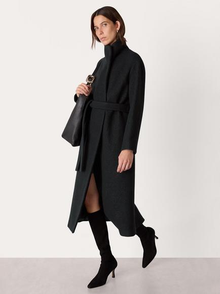 Whistles Morgan Funnel Neck Pure Wool Coat, Black