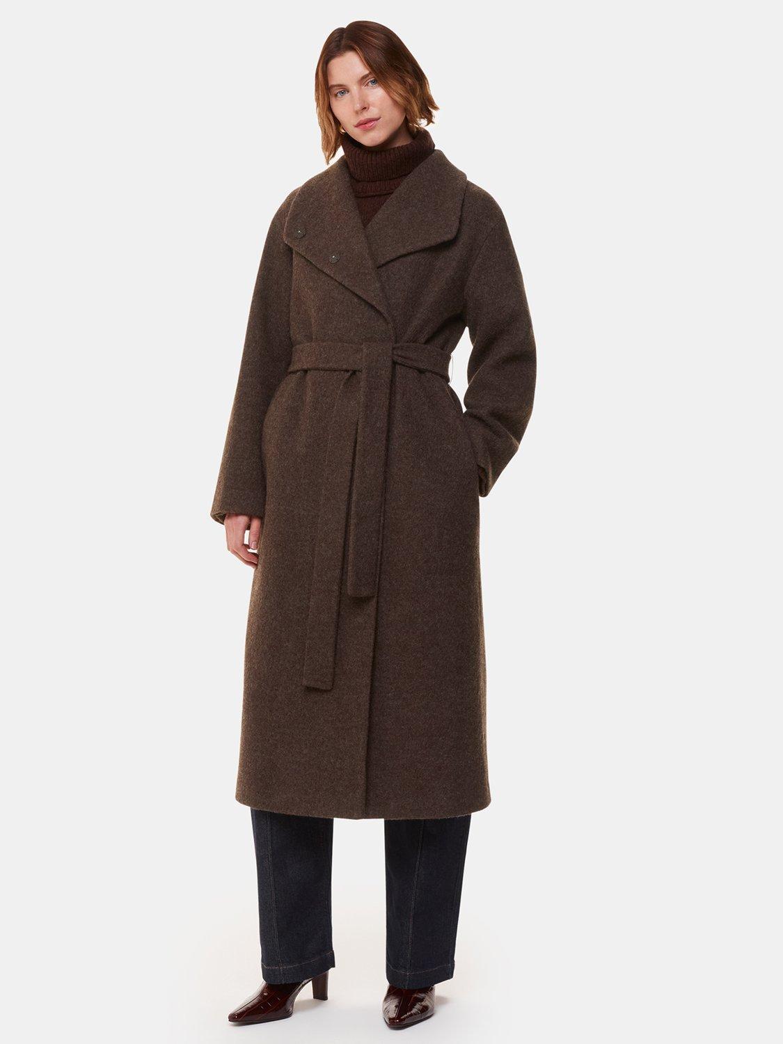 Product image 1 of 7, which shows Whistles Morgan Funnel Neck Pure Wool Coat, Taupe, 6
