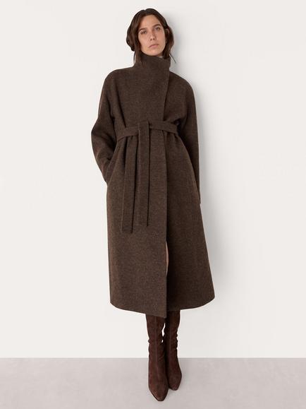 Whistles Morgan Funnel Neck Pure Wool Coat, Taupe