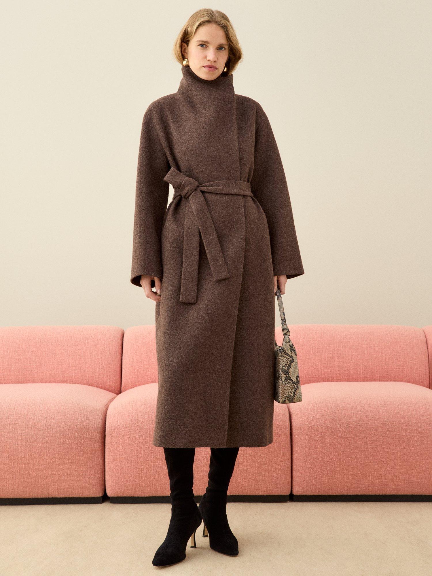 Product image 5 of 7, which shows Whistles Morgan Funnel Neck Pure Wool Coat, Taupe, 6