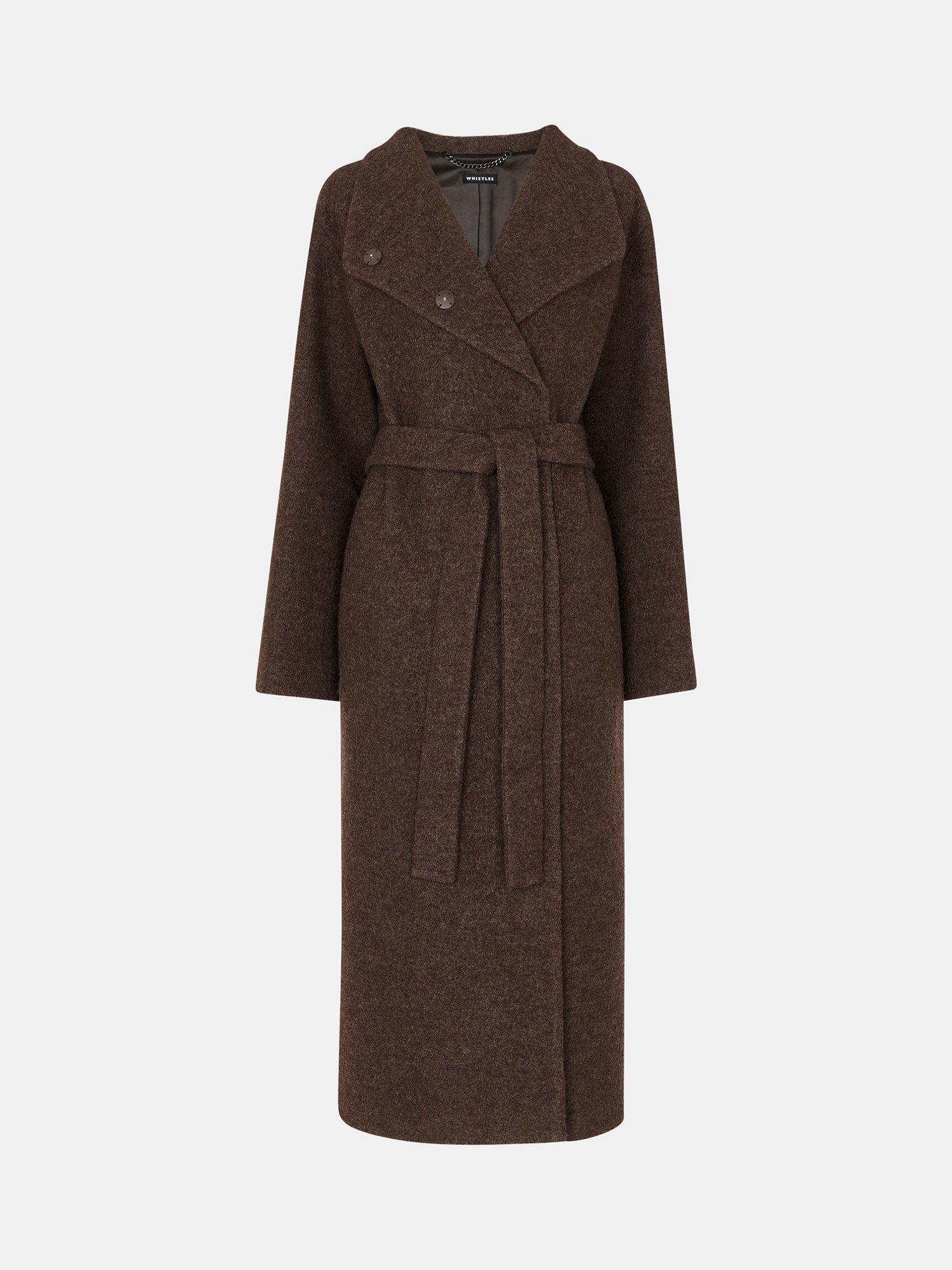 Product image 7 of 7, which shows Whistles Morgan Funnel Neck Pure Wool Coat, Taupe, 6