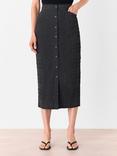 Whistles Sienna Plisse Button Midi Skirt, Black