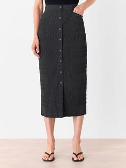 Whistles Sienna Plisse Button Midi Skirt, Black, Black