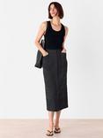 Whistles Sienna Plisse Button Midi Skirt, Black