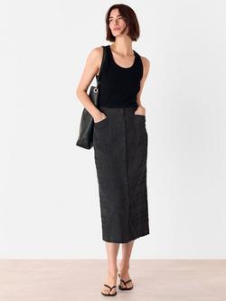 Whistles Sienna Plisse Button Midi Skirt, Black - view 2, Black