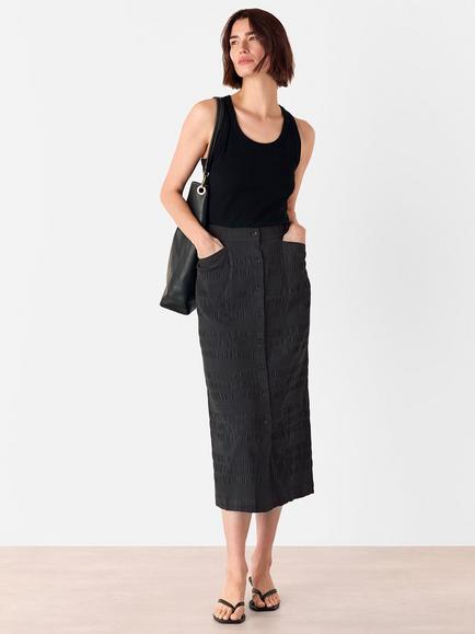 Whistles Sienna Plisse Button Midi Skirt, Black - view 2, Black