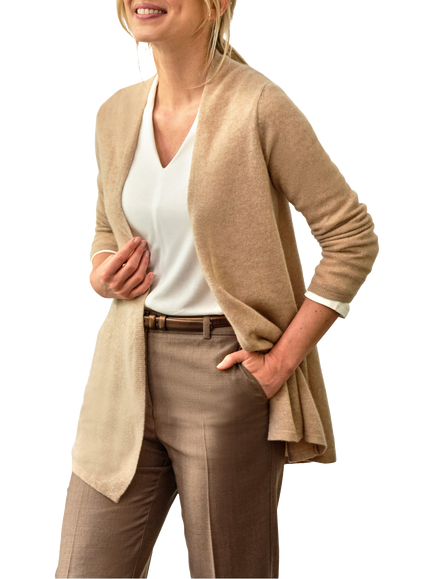 Pure Collection Open Neck Swing Cashmere Cardigan, Camel - view 2, Camel