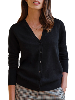 Pure Collection V-Neck Cashmere Cardigan, Black