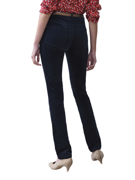 Pure Collection Washed Velvet Jeans, Navy - view 2, Navy