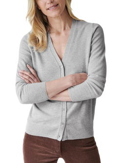 Pure Collection V-Neck Cashmere Cardigan, Heather Dove, Heather Dove