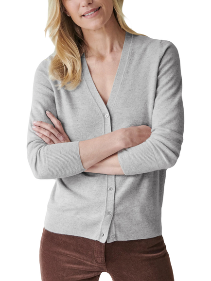 Pure Collection V-Neck Cashmere Cardigan, Heather Dove, Heather Dove