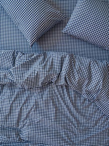 Piglet in Bed Washed Cotton Percale Gingham Bedding, Indigo