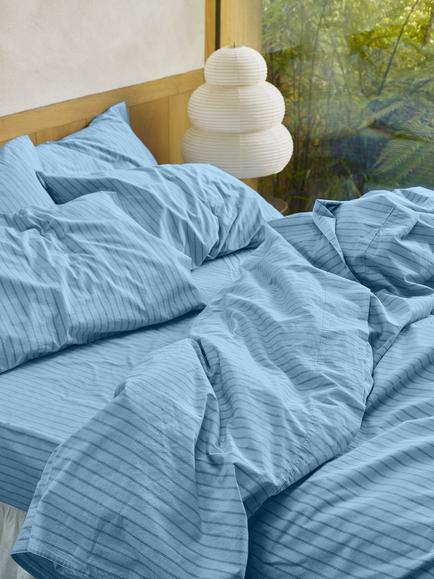 Piglet in Bed Washed Cotton Percale Favourite Shirt Stripe Bedding, Pale Blue - view 2, Pale Blue