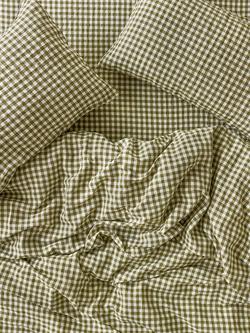 Piglet in Bed Gingham Linen Blend Bedding, Botanical Green